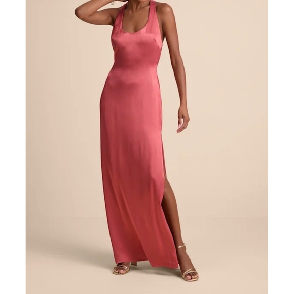 Lulus Dresses & Skirts - Lulus Organa Rusty Rose Pink Satin Open Back Maxi Dress Scoop Neck  NWT L